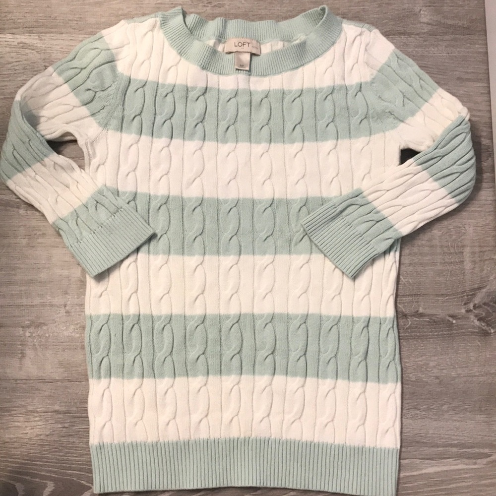 Loft green and white sweater